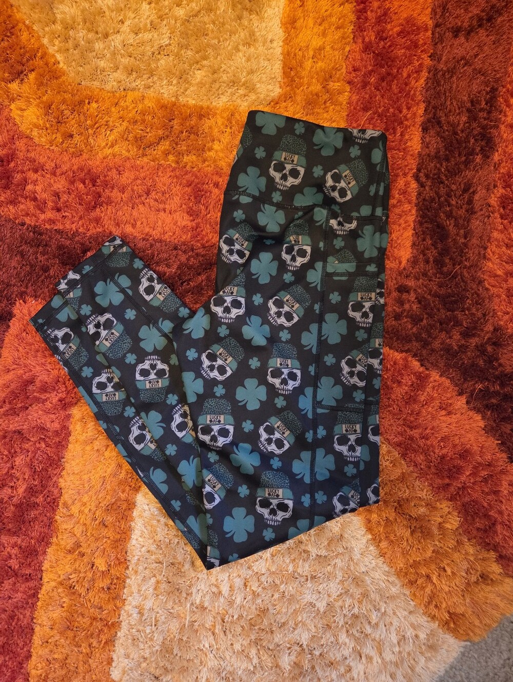 CVG M Black Skull & Clover Print Leggings